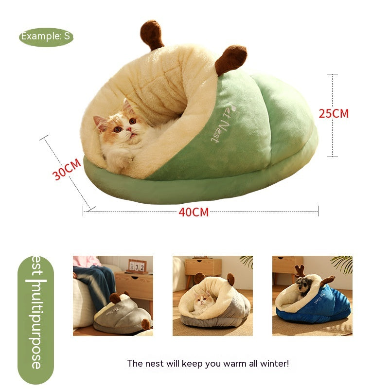 Pet Bed for Cats & Small Dogs – Soft Hooded Nest Sleeping Bag Cushion
