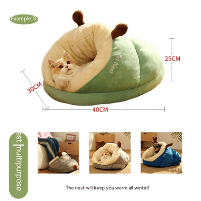 Pet Bed for Cats & Small Dogs – Soft Hooded Nest Sleeping Bag Cushion