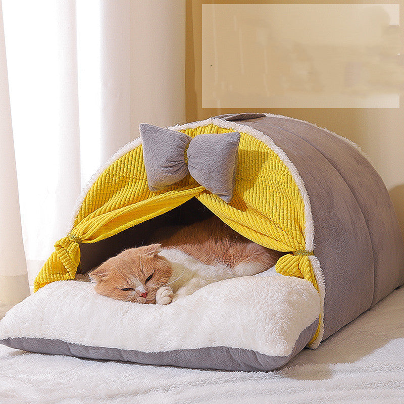 Semi-Enclosed All-Season Cat Nest Bed – Cozy & Comfortable Pet Sleeping House