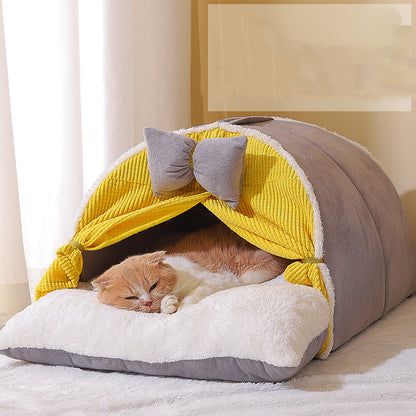 Semi-Enclosed All-Season Cat Nest Bed – Cozy & Comfortable Pet Sleeping House