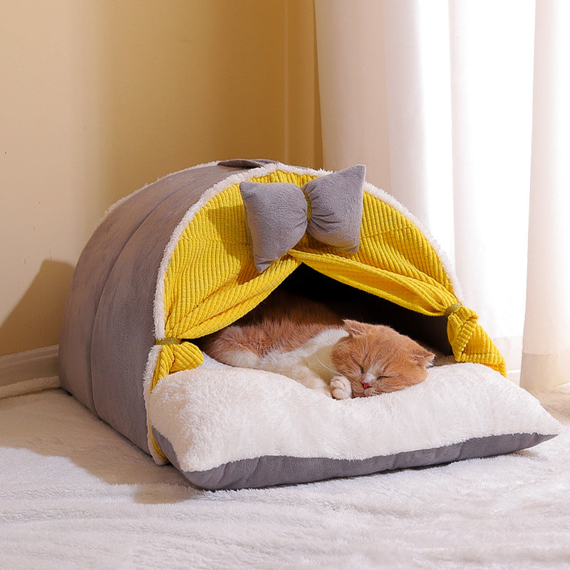Semi-Enclosed All-Season Cat Nest Bed – Cozy & Comfortable Pet Sleeping House