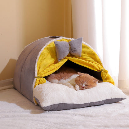 Semi-Enclosed All-Season Cat Nest Bed – Cozy & Comfortable Pet Sleeping House