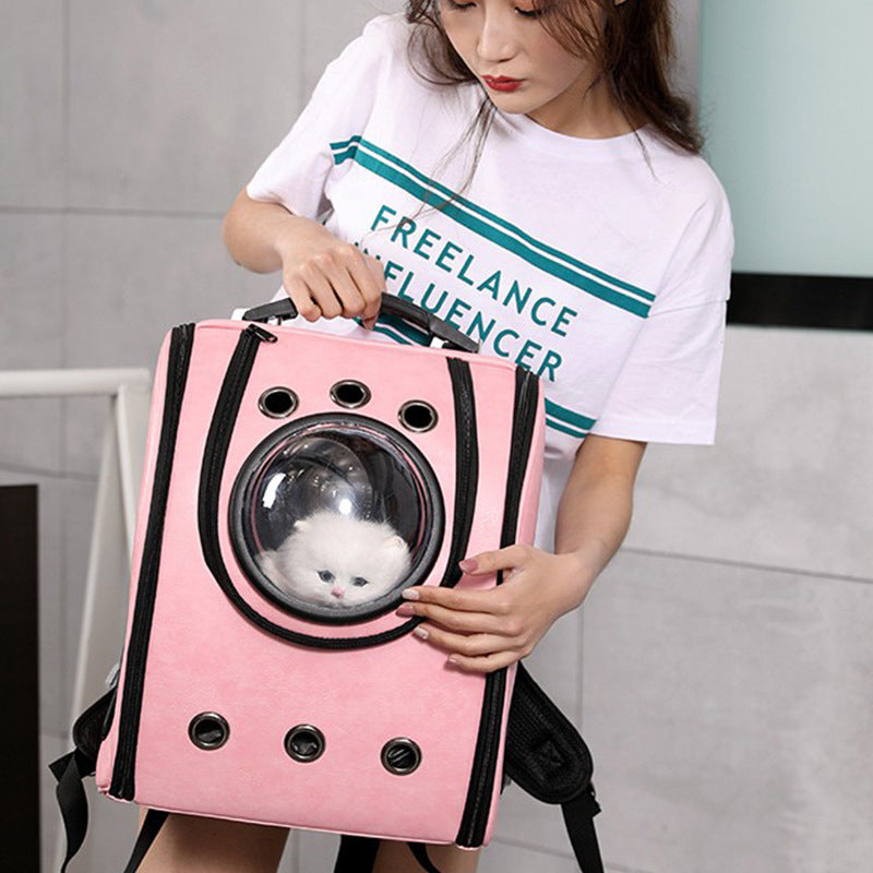 Leather Pet Carry Backpack Capsule – Travel & Outdoor Bag for Dogs & Cats