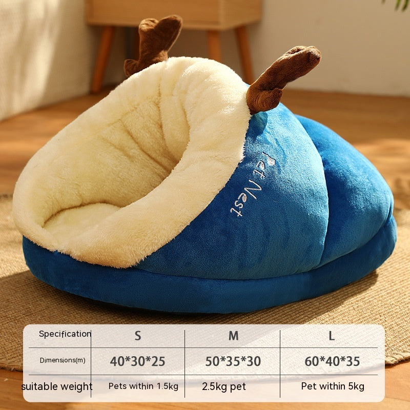 Pet Bed for Cats & Small Dogs – Soft Hooded Nest Sleeping Bag Cushion