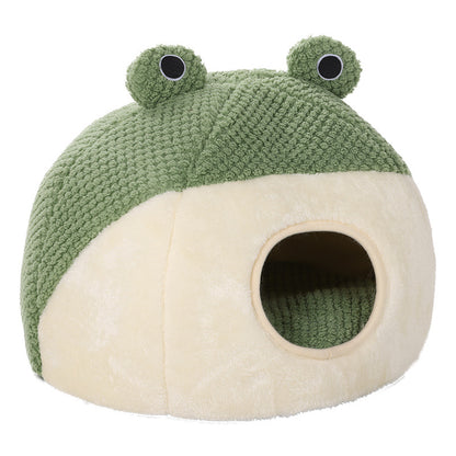 Little Frog Warm Plush Pet Bed House for Cats & Small Dogs (Up to 5KG) – Soft Winter Nest