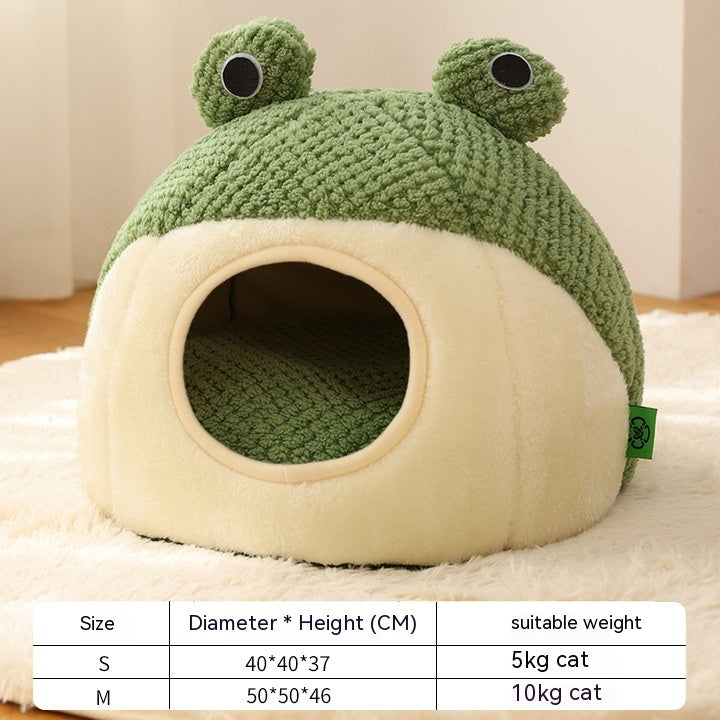 Little Frog Warm Plush Pet Bed House for Cats & Small Dogs (Up to 5KG) – Soft Winter Nest