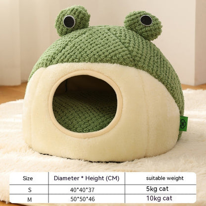 Little Frog Warm Plush Pet Bed House for Cats & Small Dogs (Up to 5KG) – Soft Winter Nest