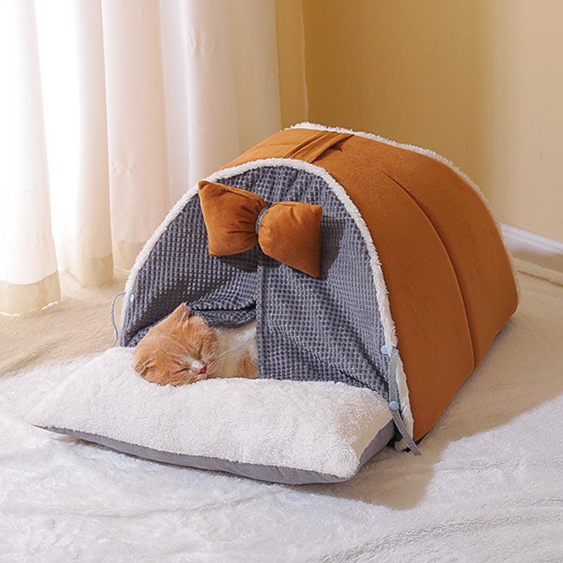 Semi-Enclosed All-Season Cat Nest Bed – Cozy & Comfortable Pet Sleeping House