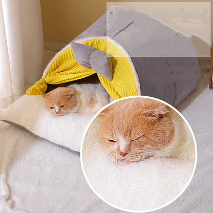 Semi-Enclosed All-Season Cat Nest Bed – Cozy & Comfortable Pet Sleeping House