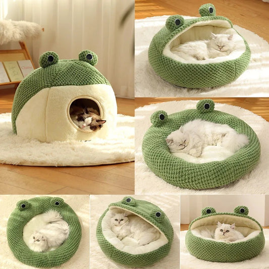 Little Frog Warm Plush Pet Bed House for Cats & Small Dogs (Up to 5KG) – Soft Winter Nest